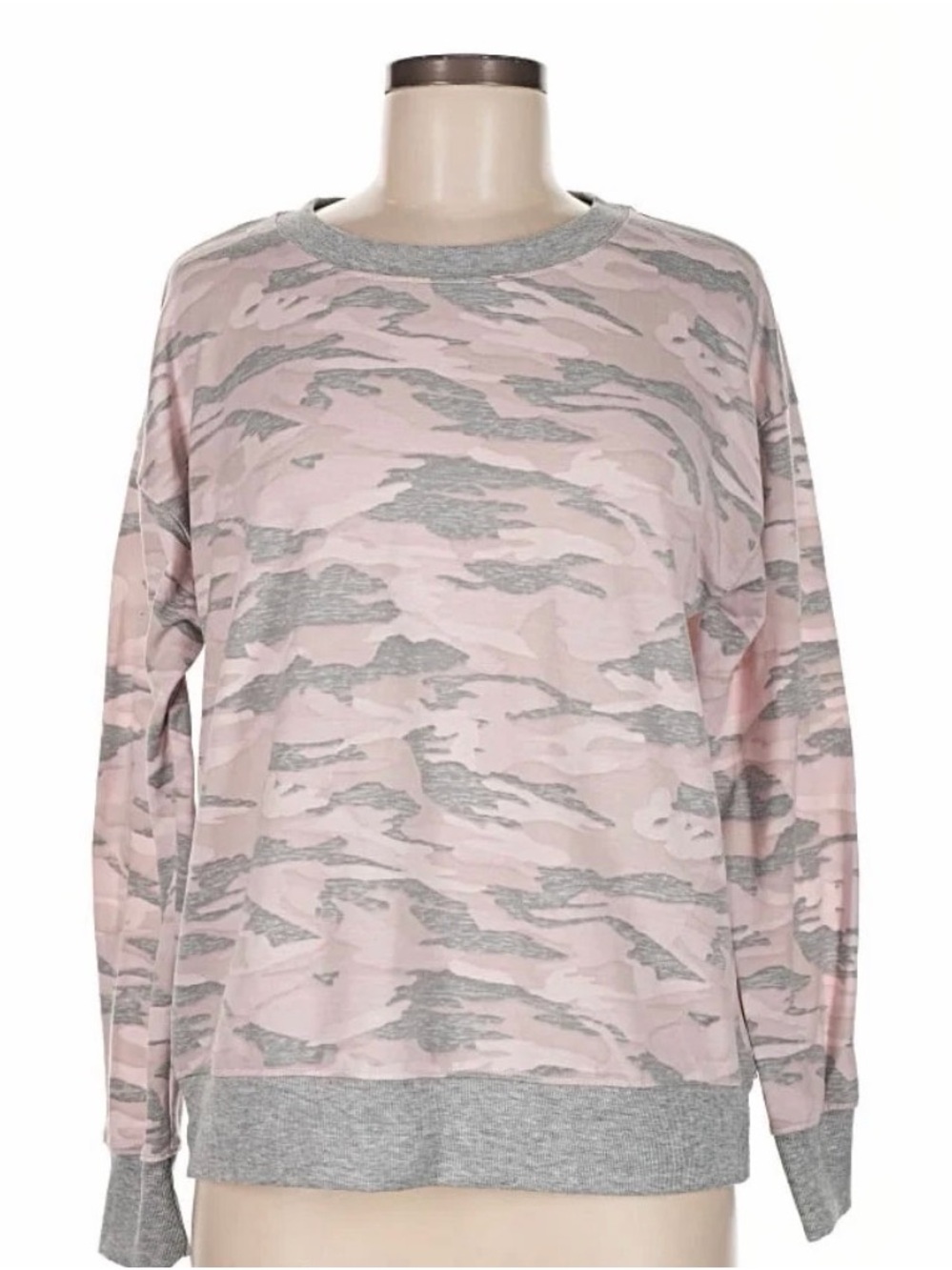 Splendid Light Pink camo sweatshirt and sweatpants set with Gray Ribbed Neckline